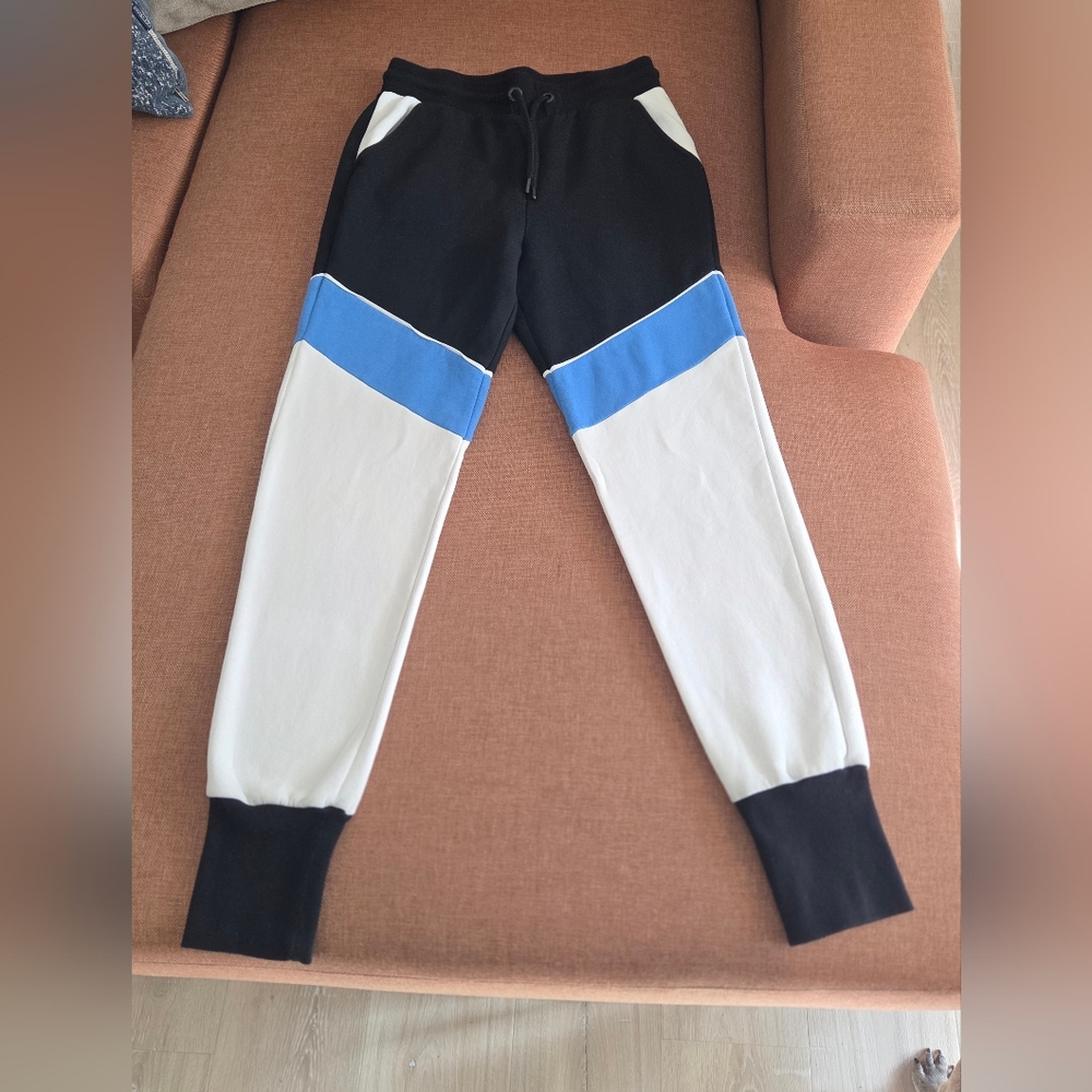 Ivy Park Adidas Womens Stripe Triblock  Black Blue Joggers Tall Pants Small Nwot